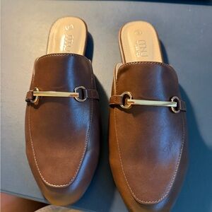 Miu Miu Chocolate Brown Slip-On Mules with Gold Bar